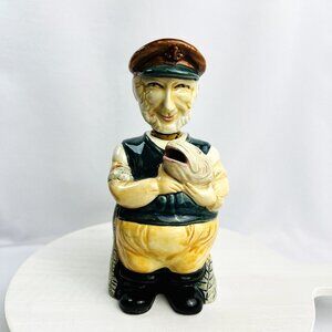 Fisherman Vintage Ceramic Decanter Liquor Bottle Head Cork Catching Fish Barware